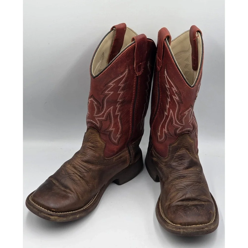 Cody James Boys Broad Square Toe Cowboy Boots Brown Leather Youth Size 2 D